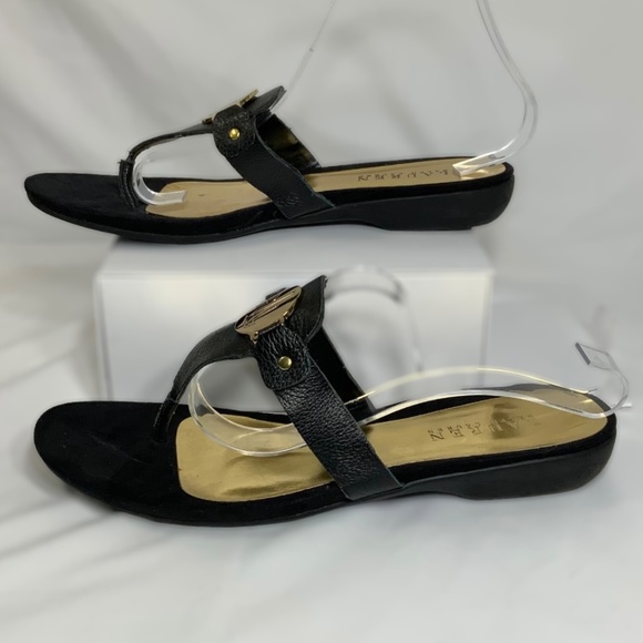 Ralph Lauren LRL Kalana Leather  Sandals Size 10B in black and gold - Picture 2 of 9